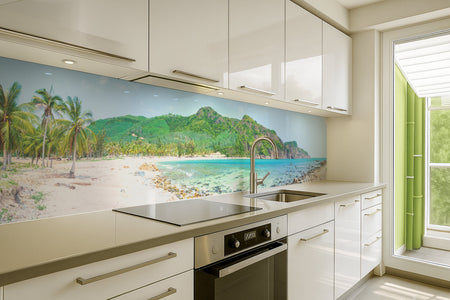 Küchenrückwand Tropischer Strand mit Palmen