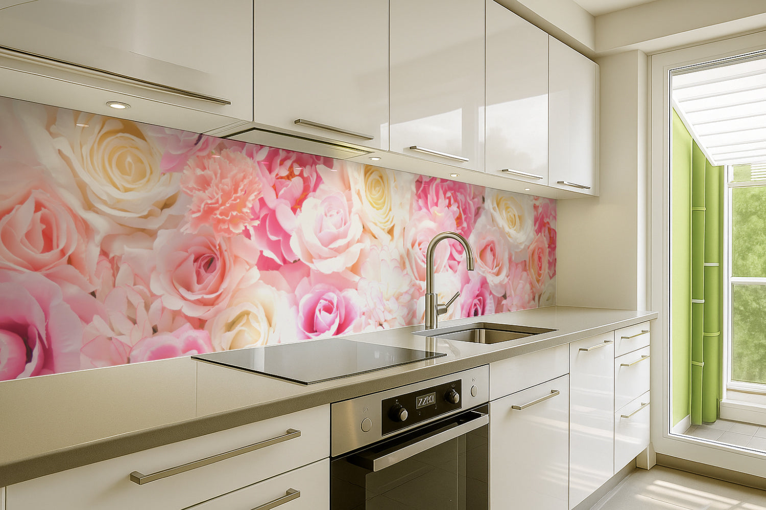 Küchenrückwand Rosenmotiv Rosa Weiß