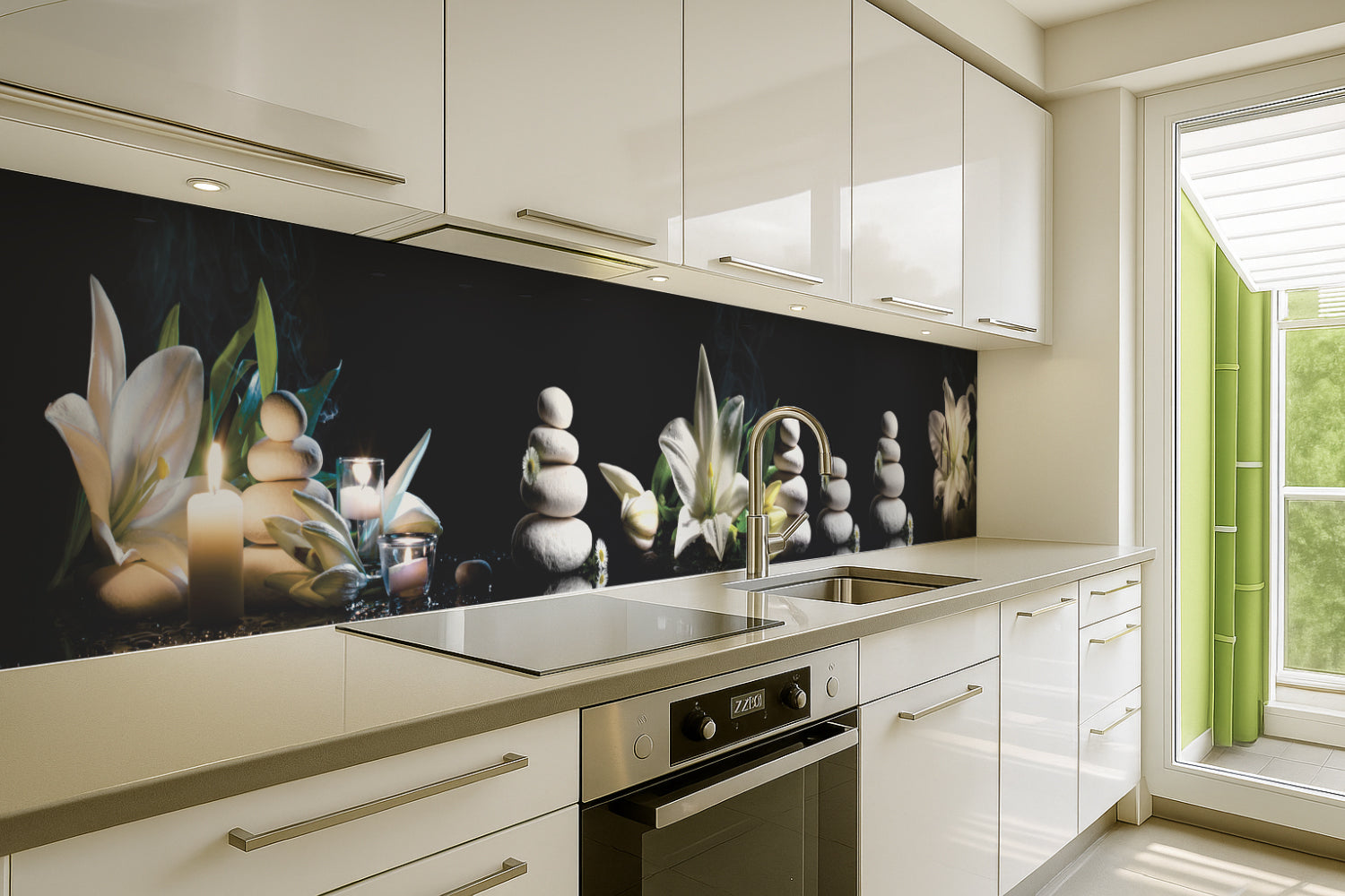 Küchenrückwand Spa mit Lilien und Kerzen