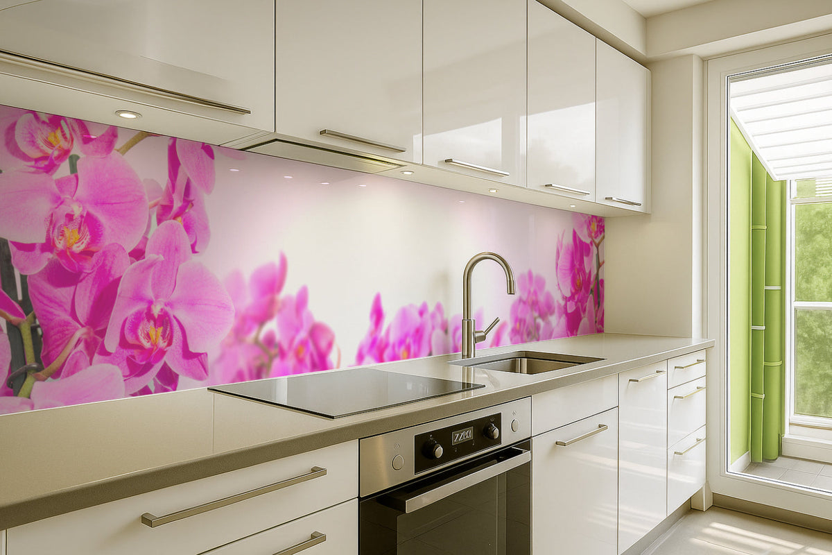 Küchenrückwand Pinke Orchideen auf Rosa