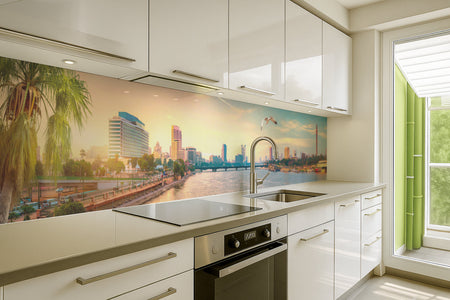 Küchenrückwand Skyline am Fluss