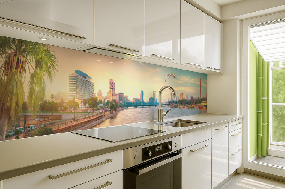 Küchenrückwand Skyline am Fluss