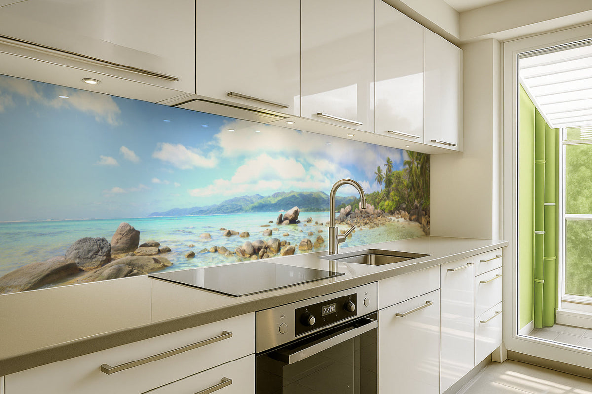 Küchenrückwand Tropischer Strand mit Palmen