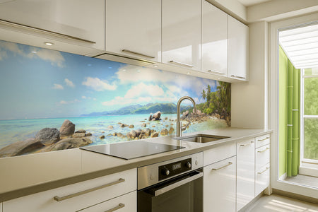 Küchenrückwand Tropischer Strand mit Palmen