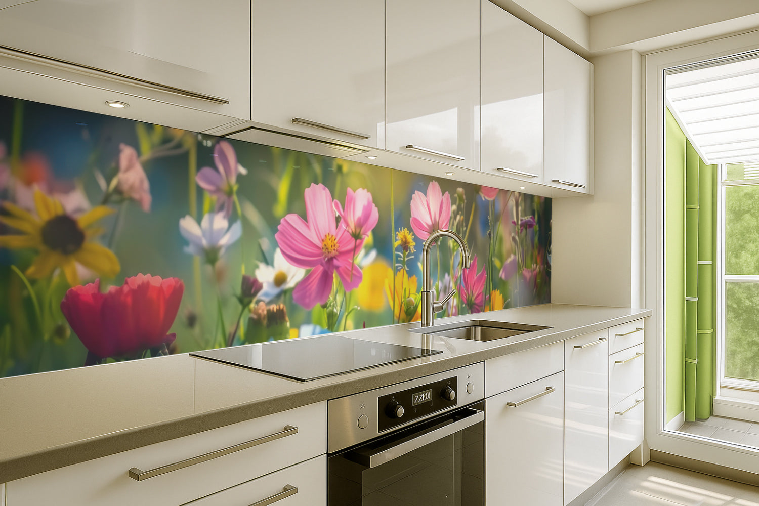 Küchenrückwand Bunte Sommerblumenwiese