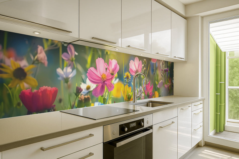 Küchenrückwand Bunte Sommerblumenwiese
