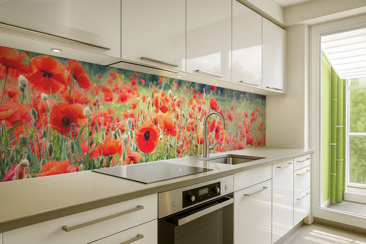 Küchenrückwand Rote Mohnblumenwiese