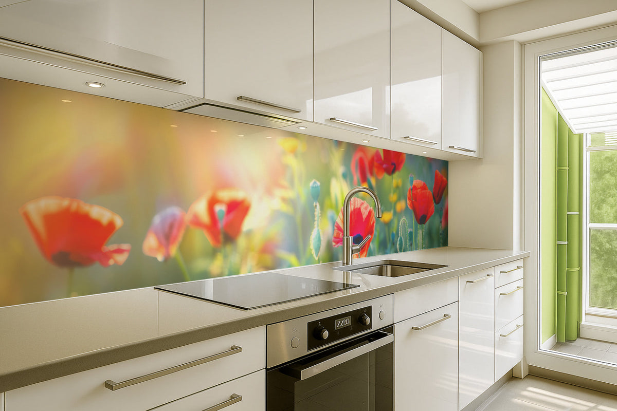 Küchenrückwand Mohnblumen im Sonnenlicht