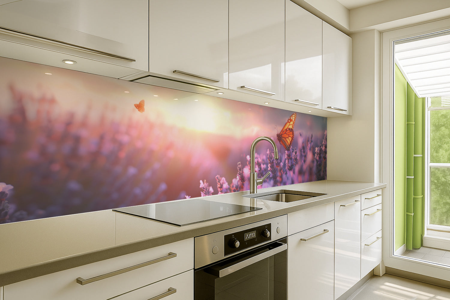 Küchenrückwand Lavendel mit Schmetterling