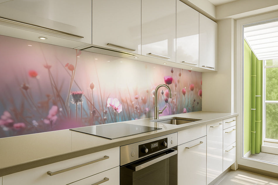 Küchenrückwand Pastellfarben Blumenfeld