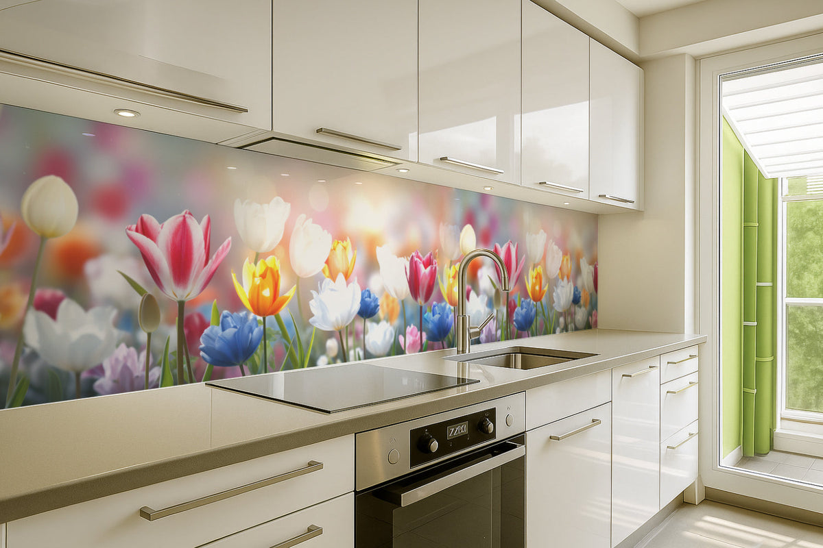 Küchenrückwand Bunte Tulpenwiese