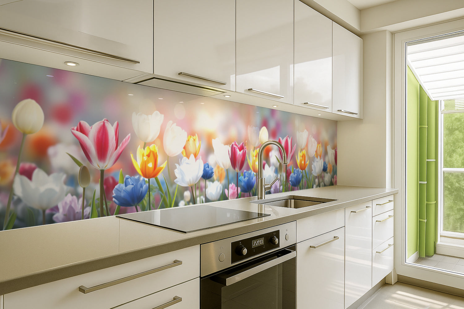 Küchenrückwand Bunte Tulpenwiese