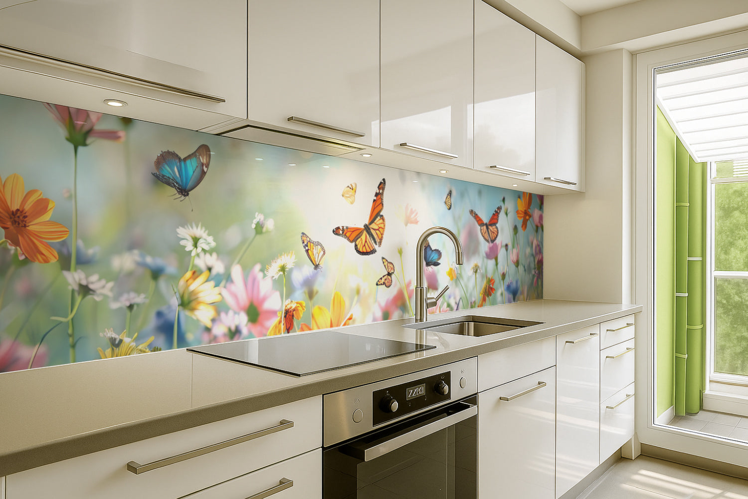Küchenrückwand Schmetterlinge und Blumenwiese