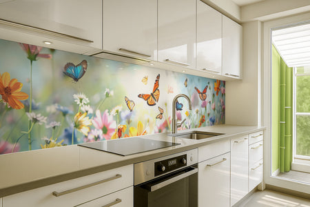 Küchenrückwand Schmetterlinge und Blumenwiese