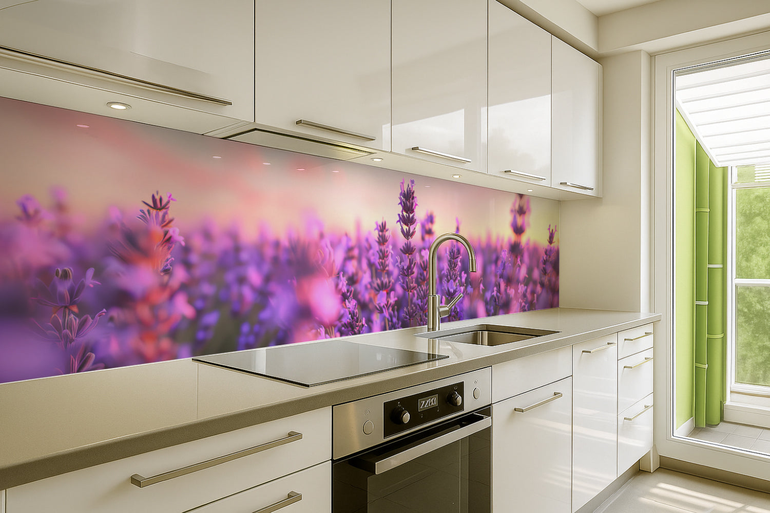 Küchenrückwand Lavendel im Sonnenuntergang