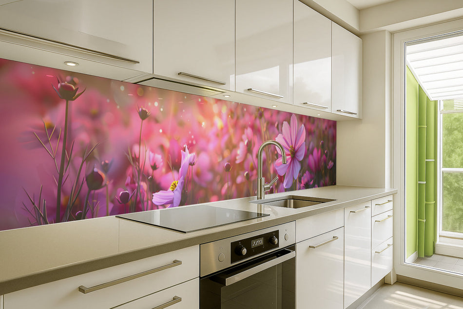 Küchenrückwand Frühlingsblumen Rosa