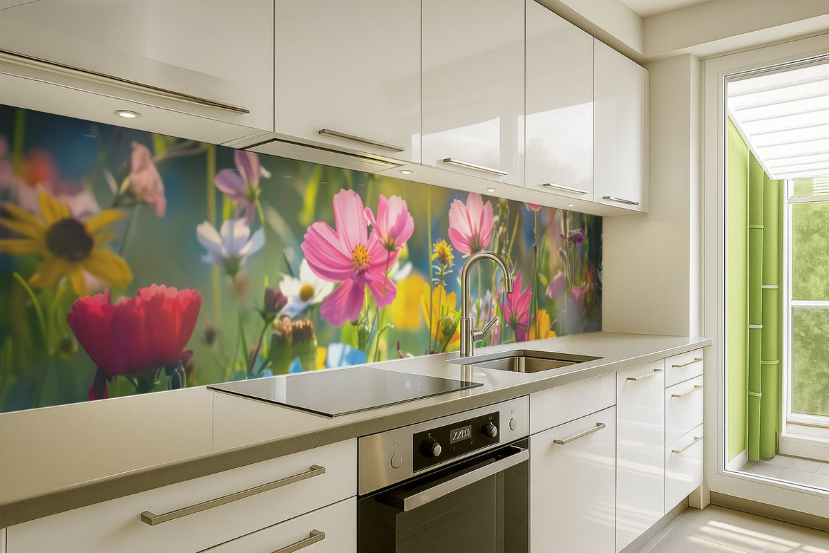 Küchenrückwand Bunte Blumenwiese