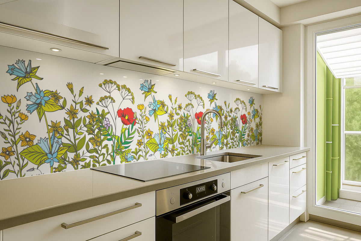 Küchenrückwand Illustratives Blumenmuster