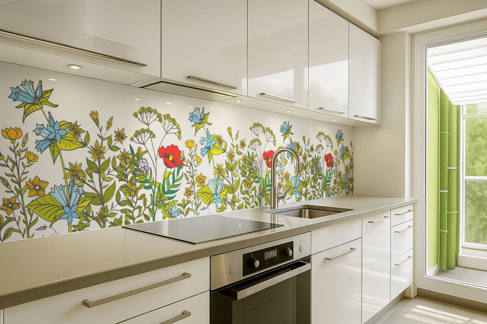 Küchenrückwand Illustratives Blumenmuster