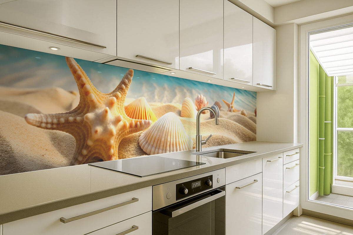 Küchenrückwand Strand mit Seesternen