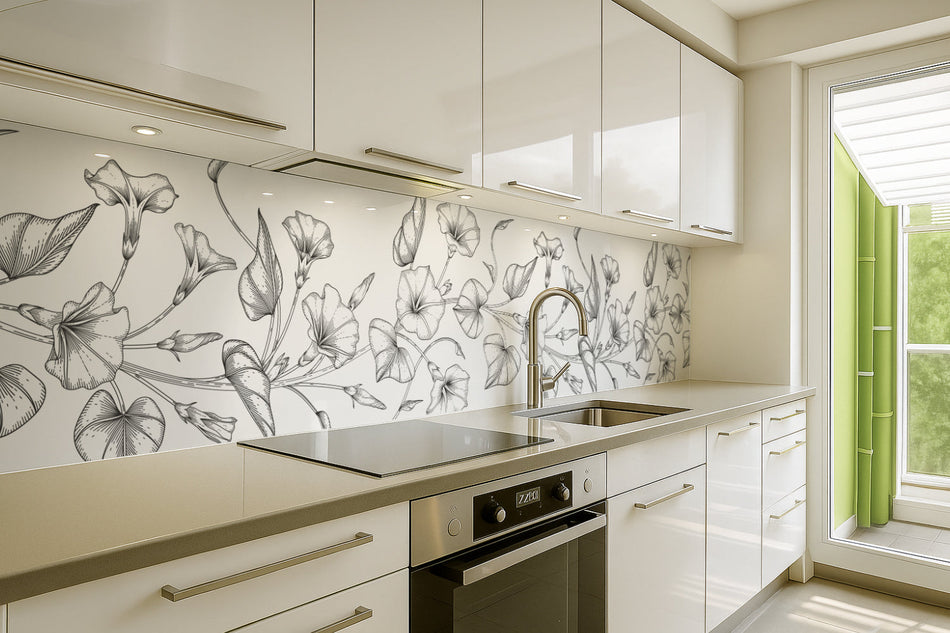 Küchenrückwand Florales Linienmotiv