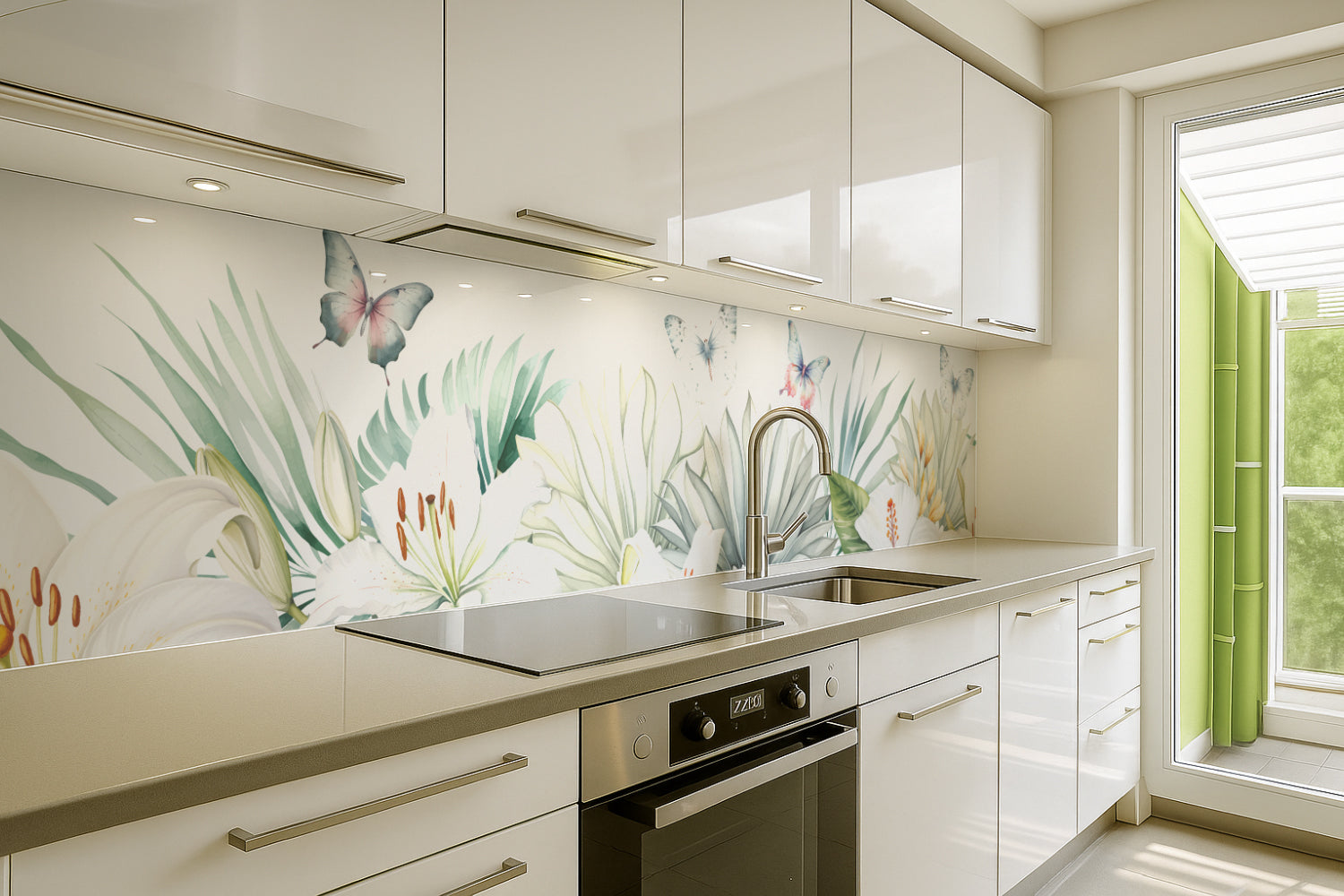 Küchenrückwand Schmetterlinge und Blumen