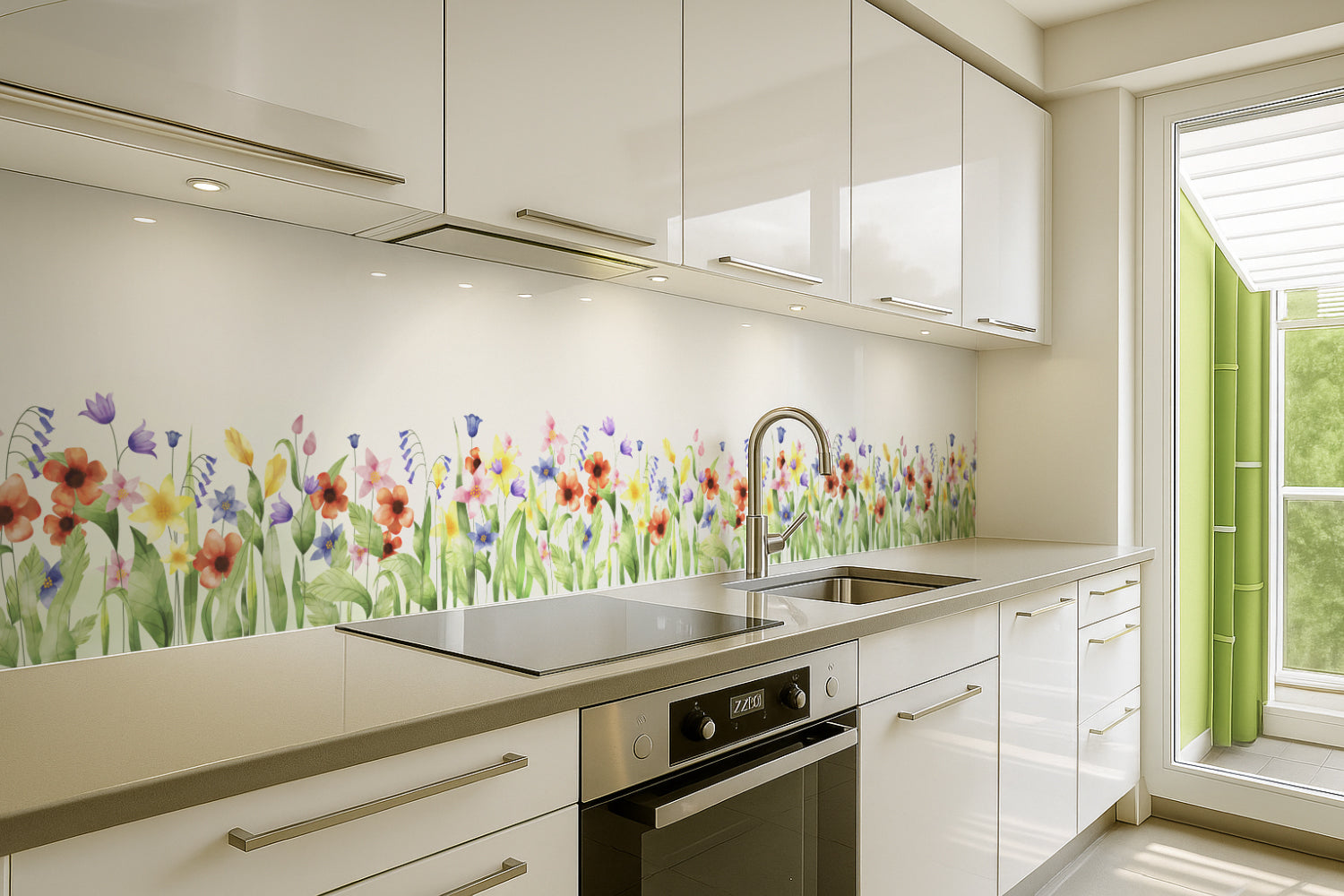 Küchenrückwand Aquarell Blumenwiese
