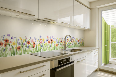 Küchenrückwand Aquarell Blumenwiese