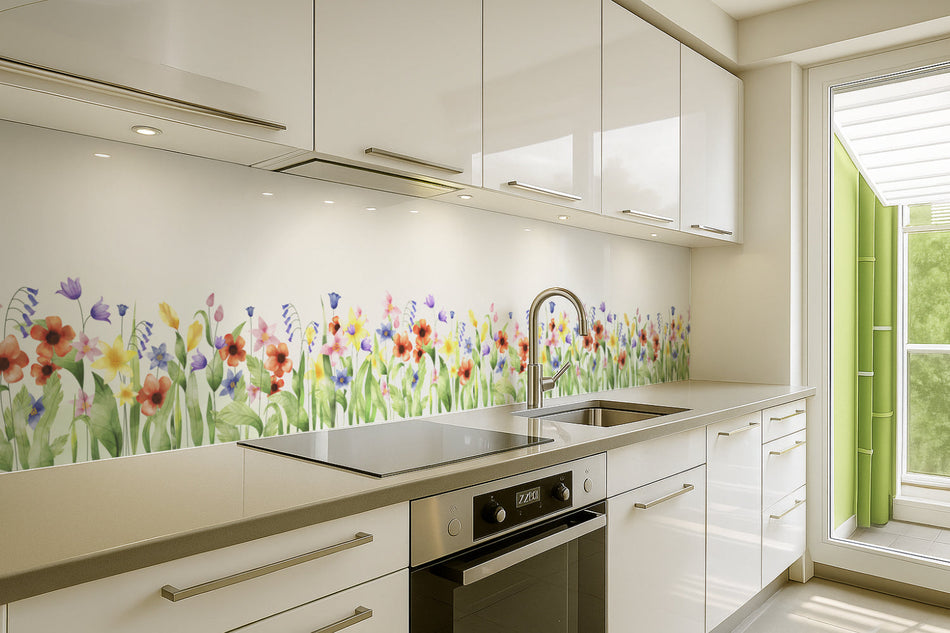 Küchenrückwand Aquarell Blumenwiese