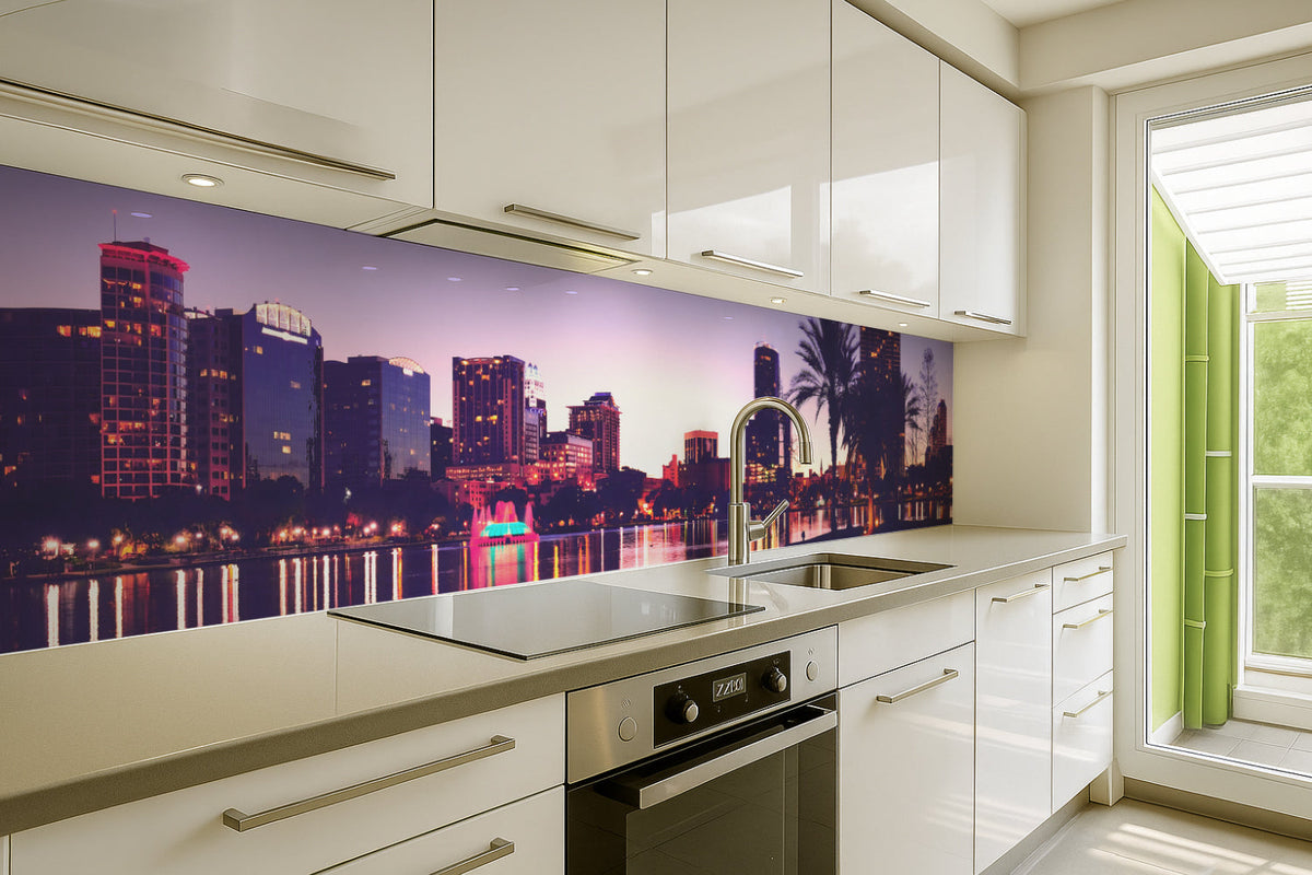 Küchenrückwand Stadt mit Palmen