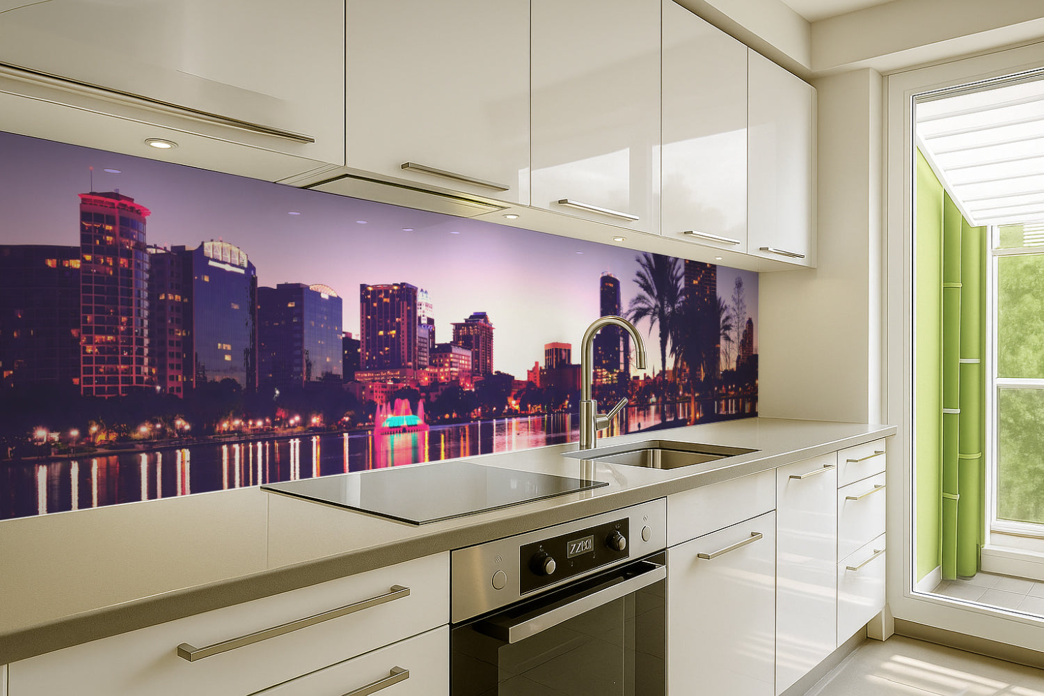 Küchenrückwand Stadt mit Palmen