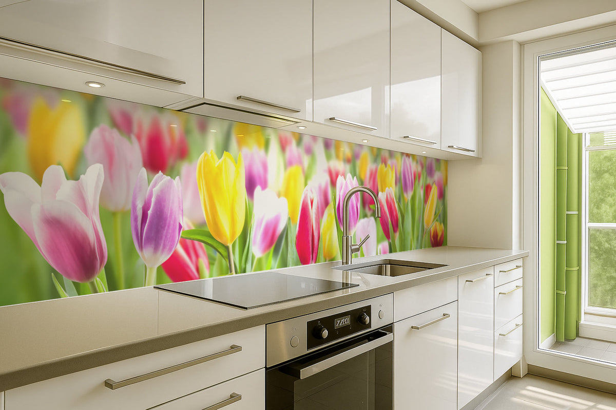 Küchenrückwand Bunte Tulpenwiese
