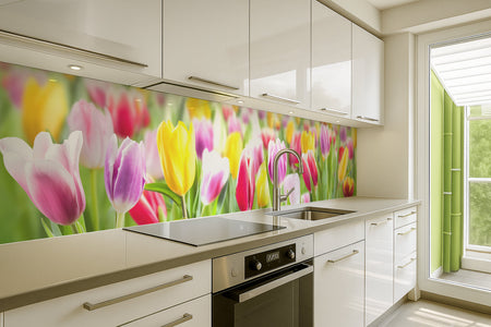 Küchenrückwand Bunte Tulpenwiese