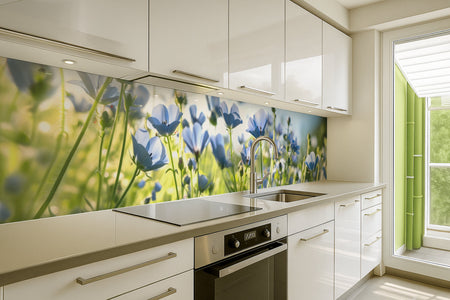 Küchenrückwand Blaue Blumenwiese