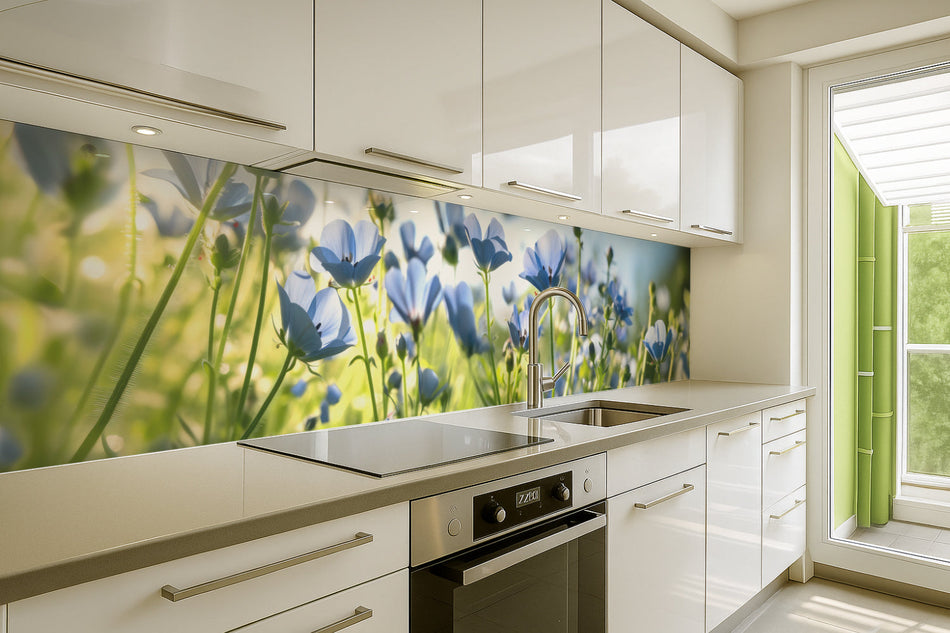 Küchenrückwand Blaue Blumenwiese
