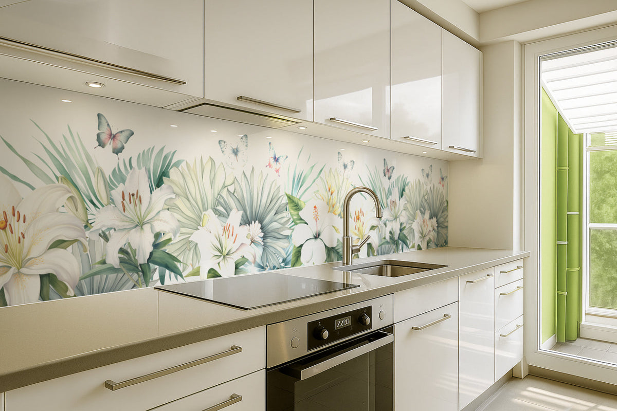 Küchenrückwand Weiße Lilien Tropisch