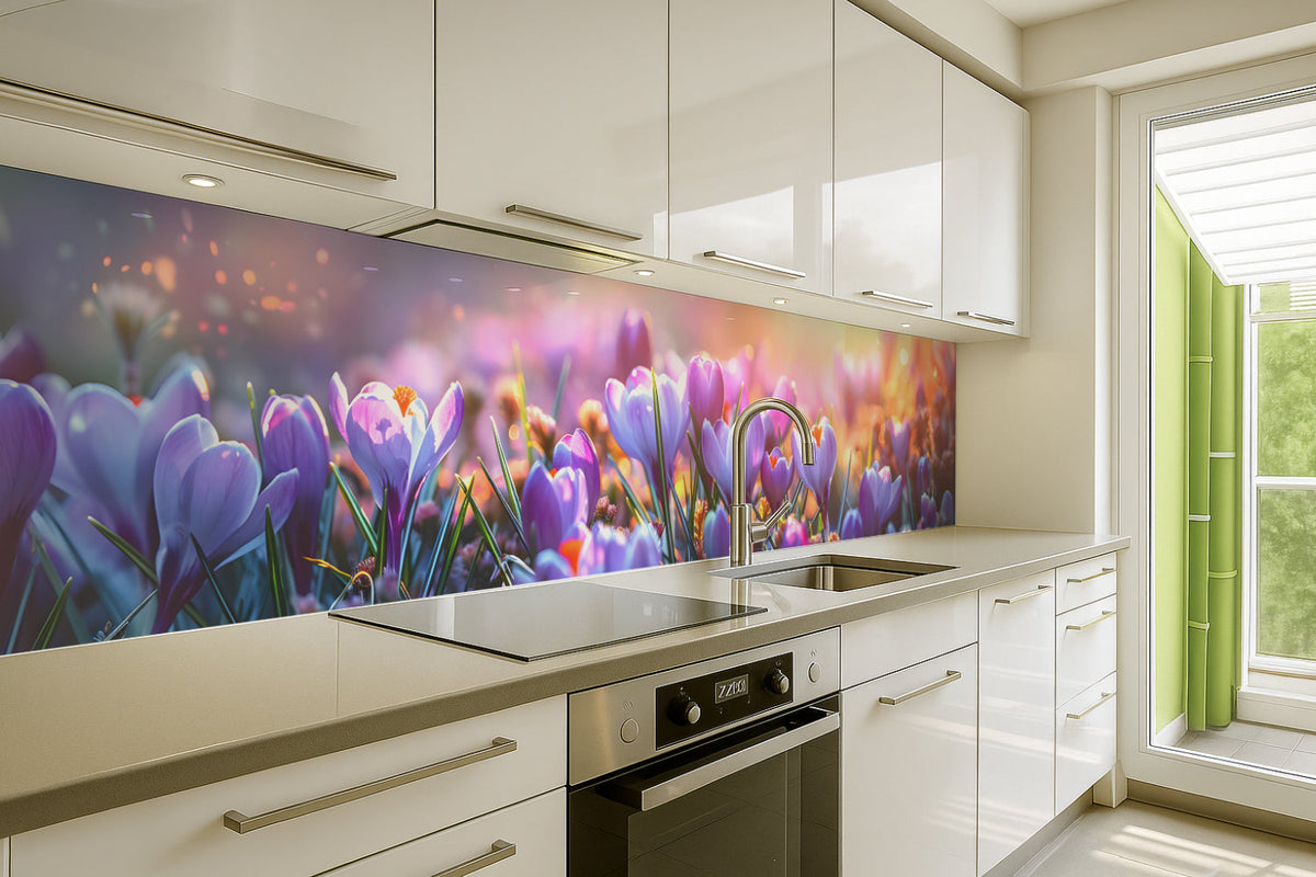 Küchenrückwand Lila Blumen im Sonnenlicht