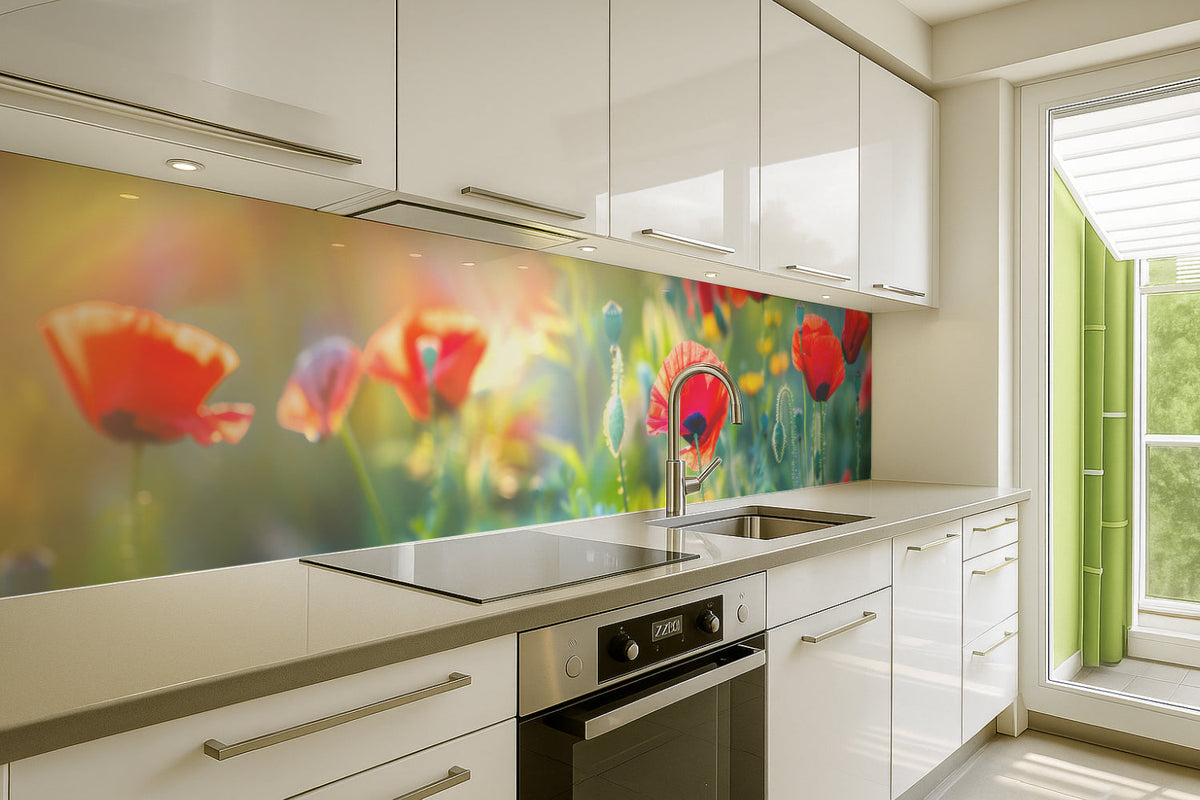 Küchenrückwand Mohnblumen im Sonnenlicht