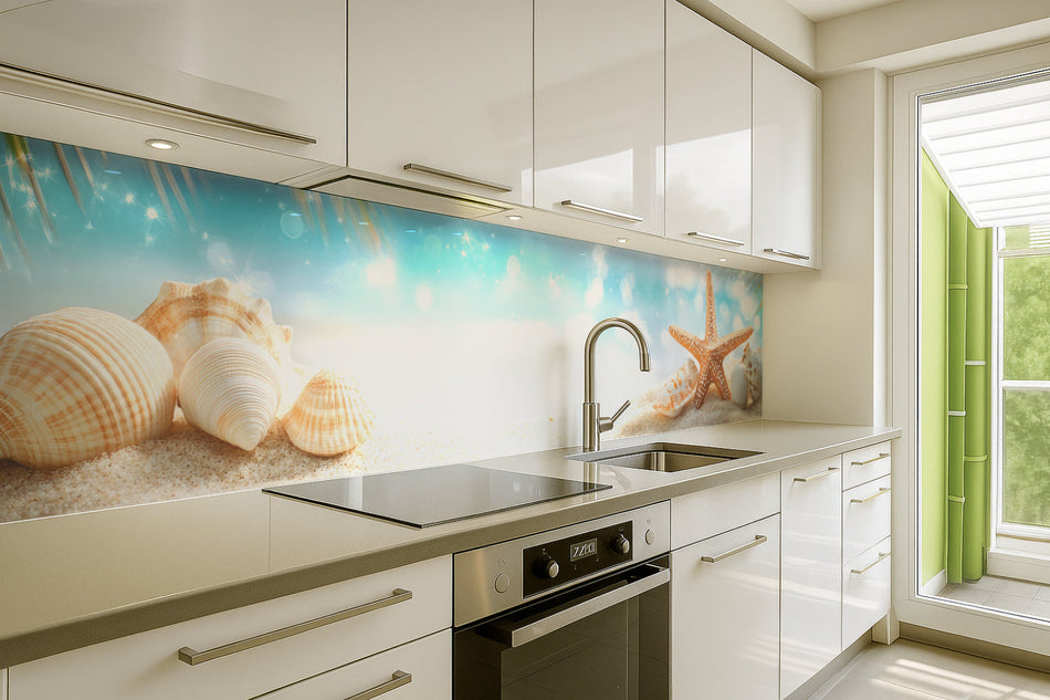 Küchenrückwand Strand mit Muscheln