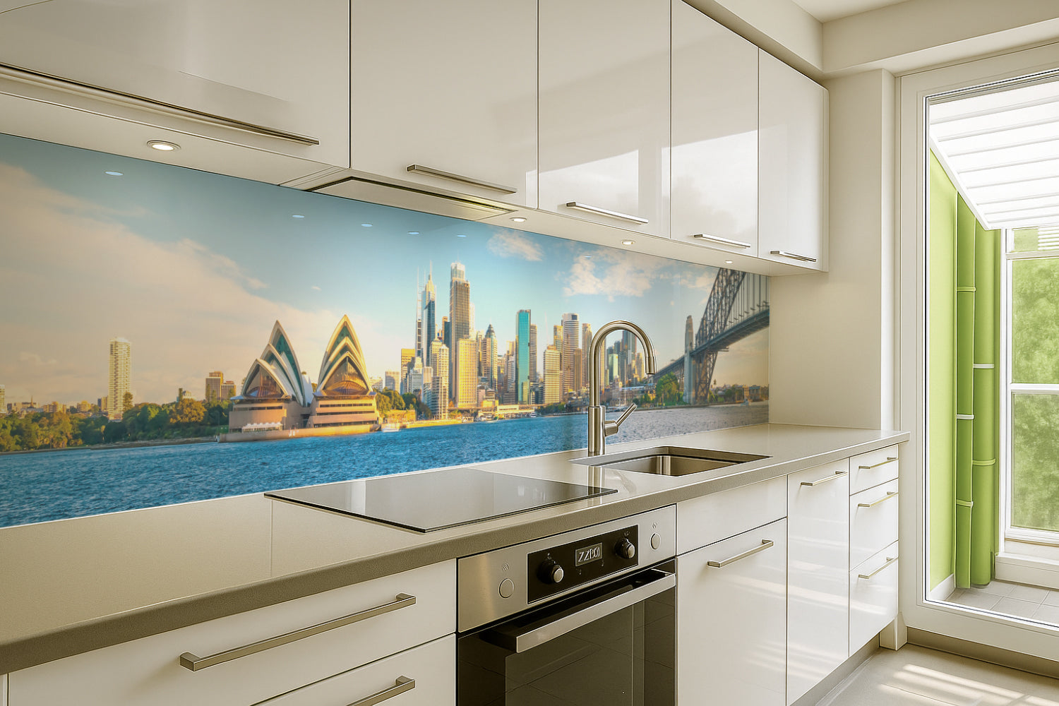 Küchenrückwand Skyline am Wasser