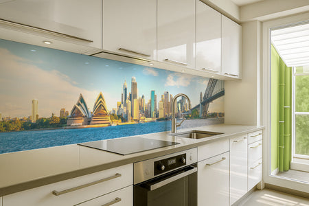 Küchenrückwand Skyline am Wasser