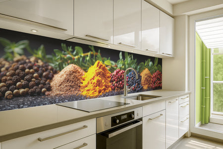 Küchenrückwand Bunte Gewürze und Kräuter