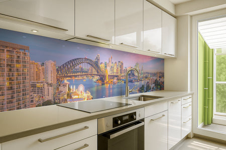 Küchenrückwand Stadtpanorama mit Brücke