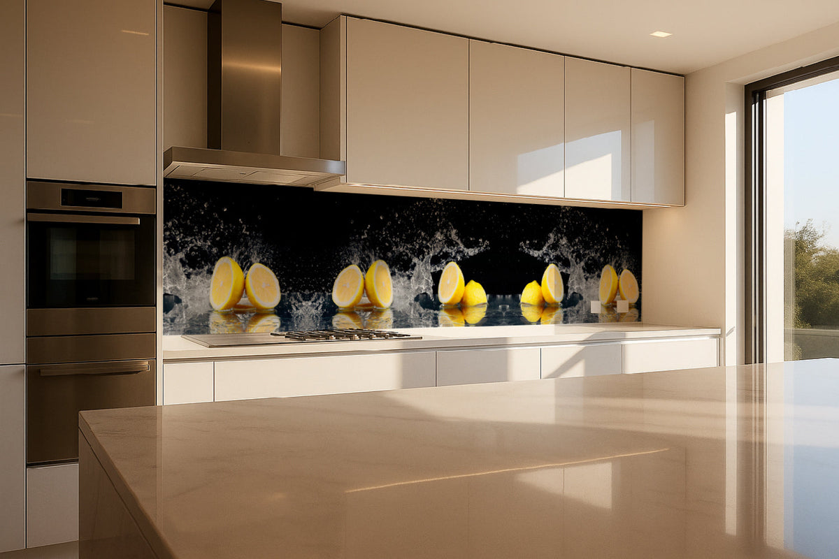 Küchenrückwand Zitronen Splash Schwarz
