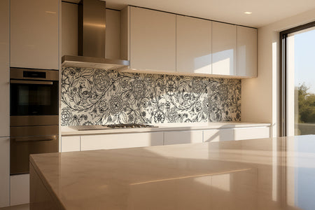 Küchenrückwand Blumenmuster Schwarzweiß