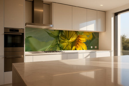 Küchenrückwand Sonnenblume im Aufblühen
