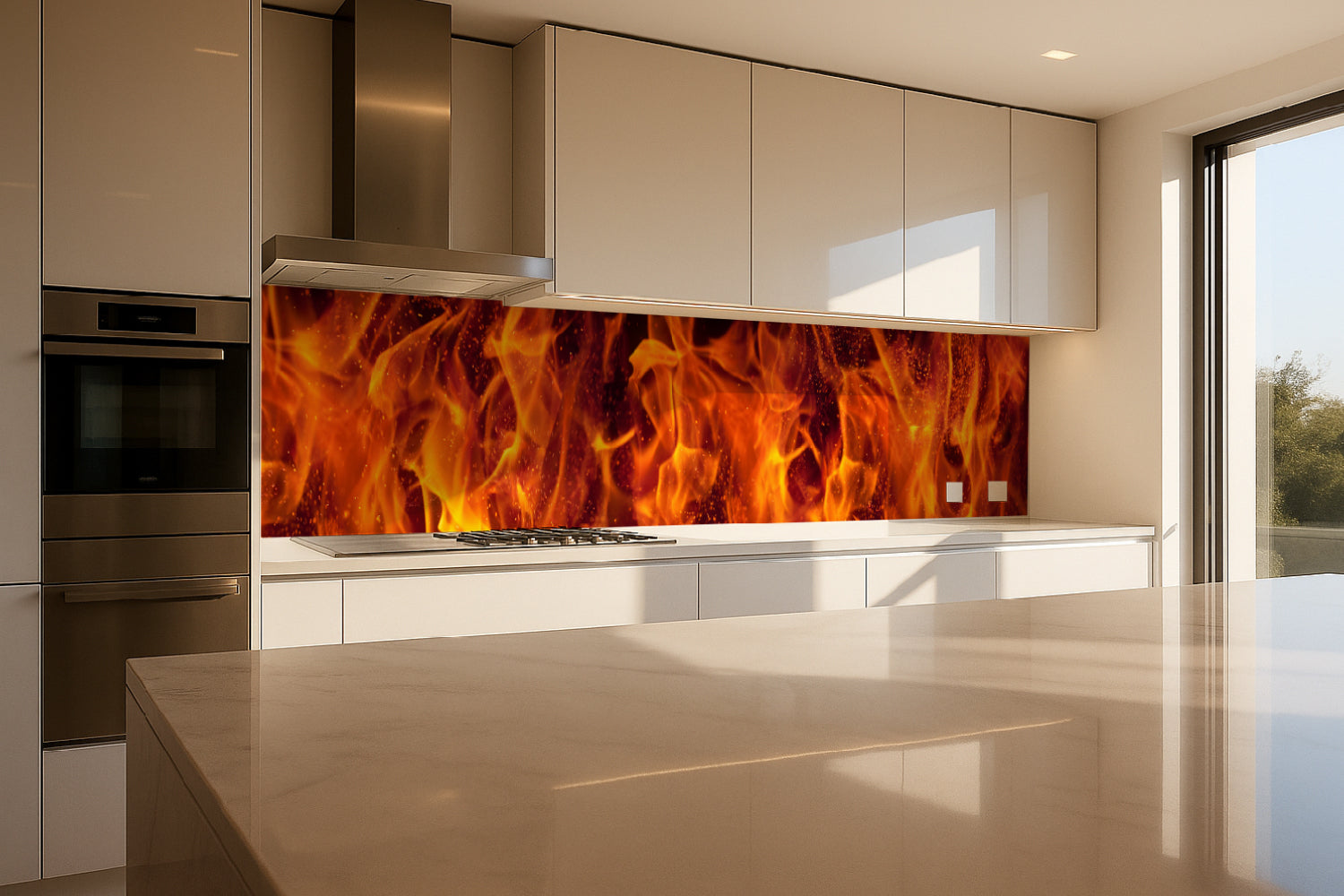 Küchenrückwand mit Feueroptik