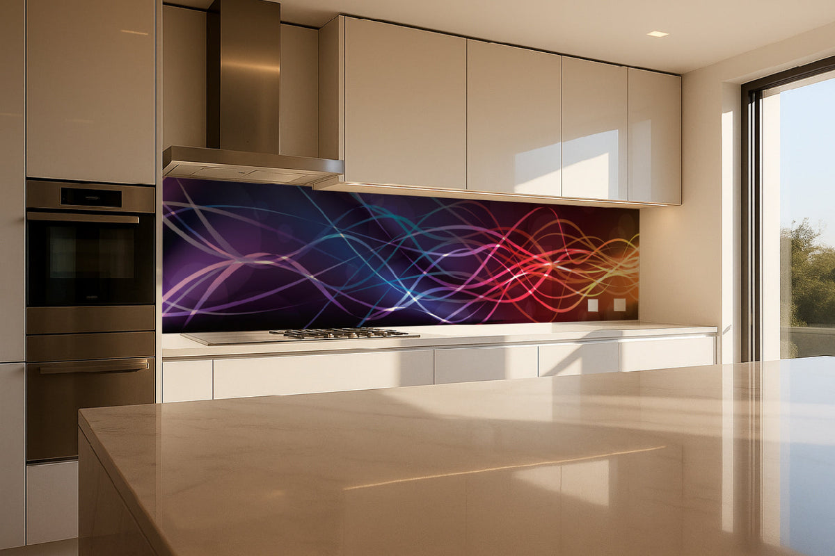 Küchenrückwand mit abstraktem Wellenmotiv