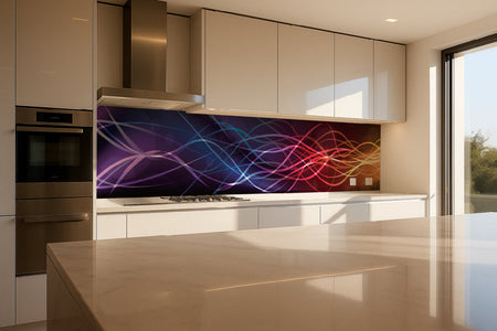 Küchenrückwand mit abstraktem Wellenmotiv