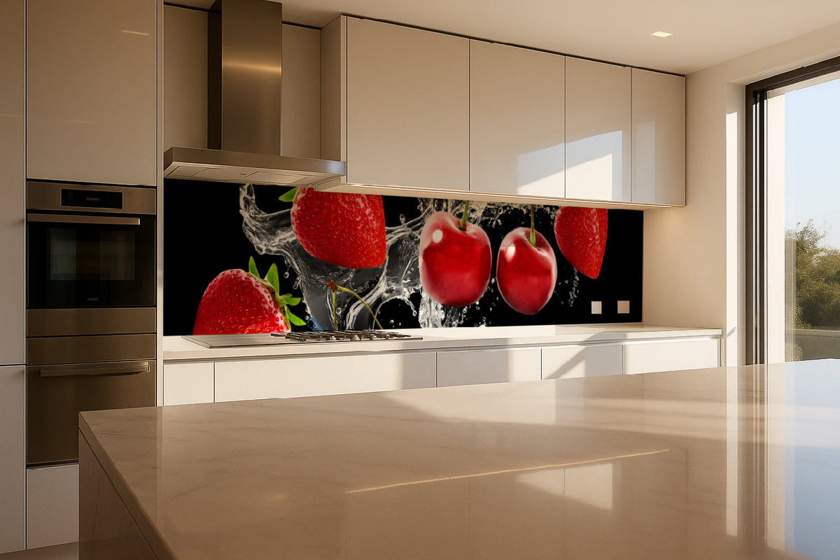 Küchenrückwand mit Erdbeeren und Kirschen